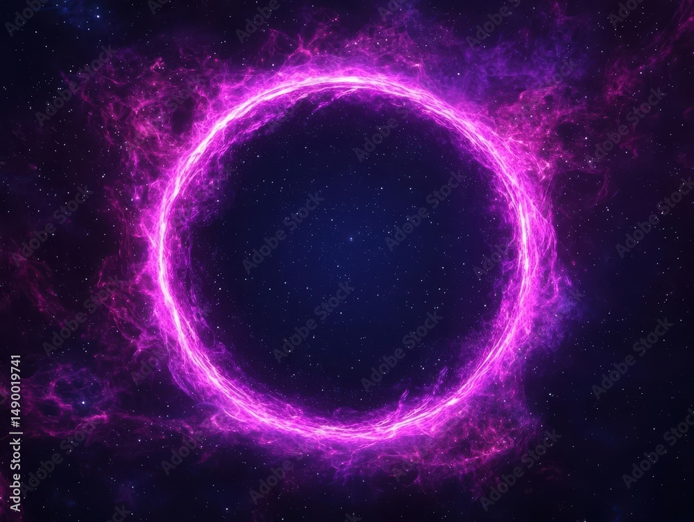 Obraz premium astrophysical phenomenon with black hole and space-time. Ring of light photon sphere surrounding black hole in glowing distortion
