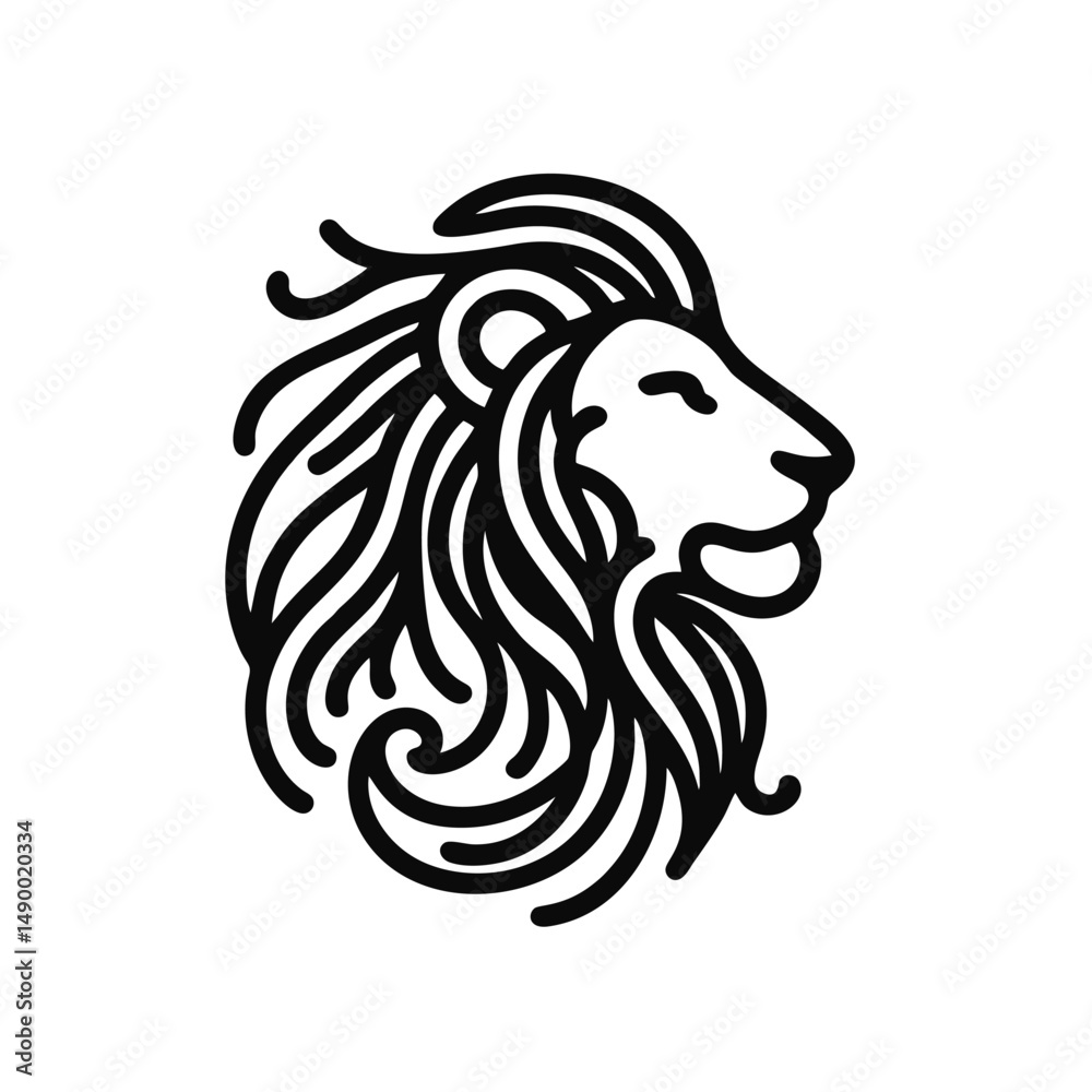 Obraz premium Line Art Cool Lion Logo, Elegant and Clean Stroke, Logo-style Vector Outline