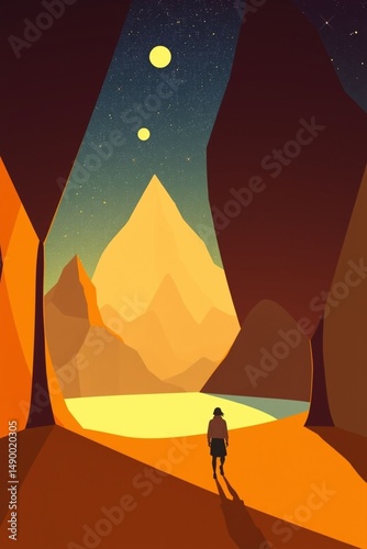 Cosmic Landscape with Lone Figure