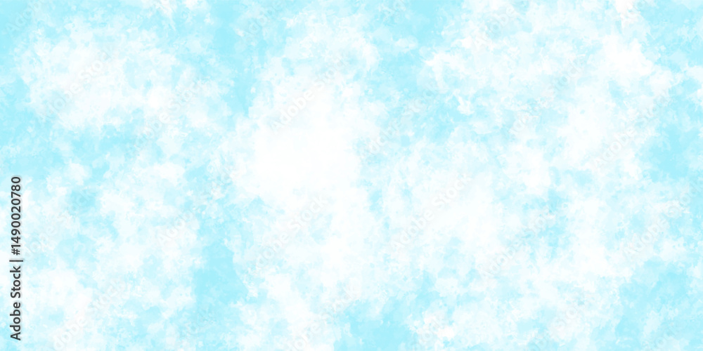 Textured on wet white paper watercolor, Light sky blue brush painted watercolor background.