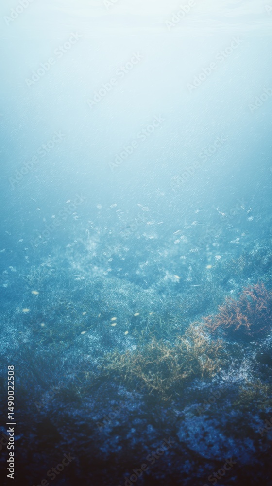 Fototapeta premium Underwater Serenity with Marine Life and Colorful Coral in Clear Blue Water, Capturing the Beauty of Ocean Ecosystems Beneath the Surface