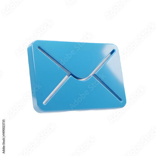 3D Render of a Blue Email Icon 3D icon, plastic illustration style on transparent or white background