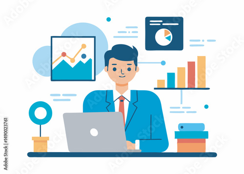 A character analysis data on computer concept. Data analysis vector illustration editable object on white background
