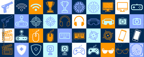 set of game icons with Blue and orange colors