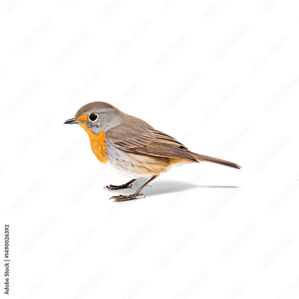 Fototapeta premium A European robin perches gracefully, casting a subtle reflection on a sleek black surface below.
