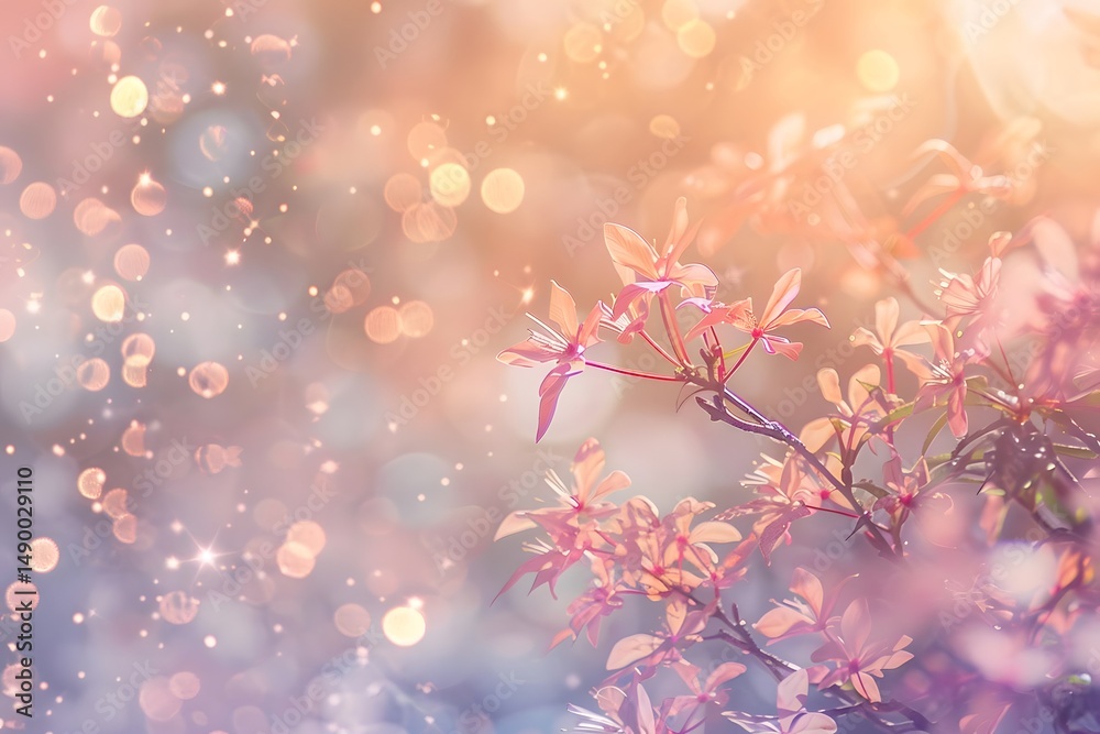 Fototapeta premium Blushing Pink Flowers Blossom Brightly in Soft Sunlight, Glowing with Gentle Radiance, Creating a Serene and Peaceful Atmosphere. A Dreamy Floral Escape into Nature's Beauty.
