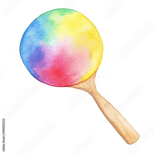 Paddleball With A Bright Rubber Ball, watercolor drawing vector, high quality, isolated on a white background.