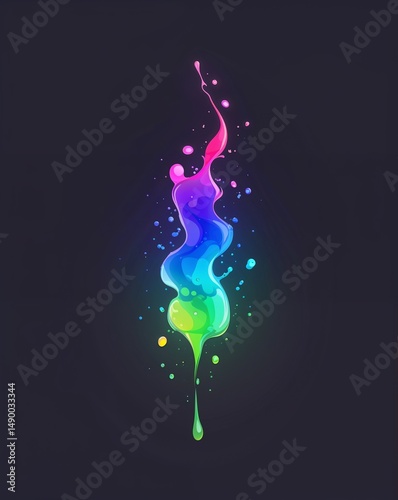 Glowing watercolor pigment glowing in the dark on plain dark background