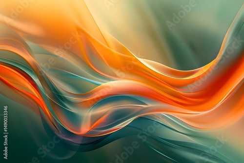 Abstract Orange and Teal Waves Flowing Dynamically Across the Screen, Creating a Soothing Visual Experience with Vibrant Hues and Smooth Transitions, Evoking Feelings of Serenity and Tranquility.  A M