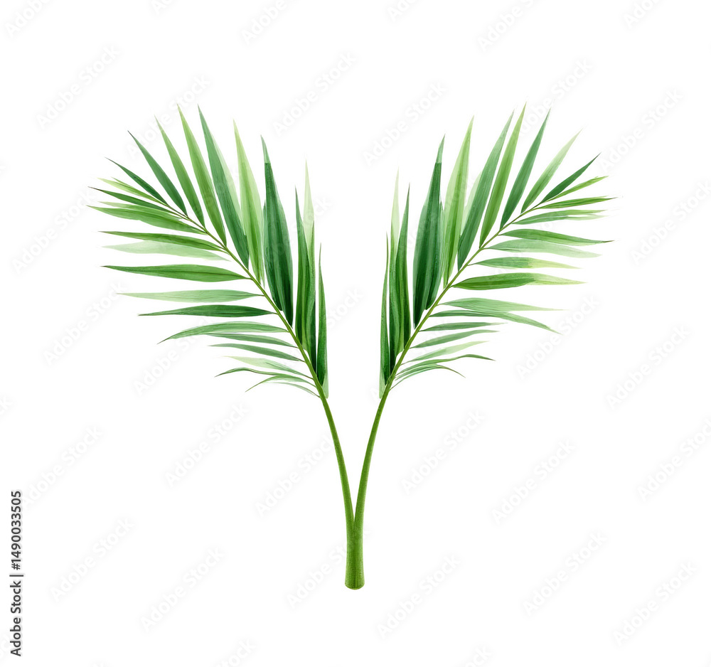 Obraz premium Green Palm Leaves, Isolated Transparent Background, Tropical Design Element