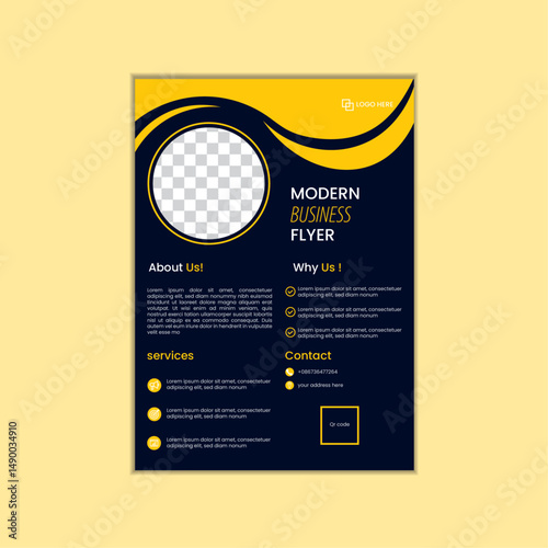 corporate business flyer design layout with yellow and dark blue color