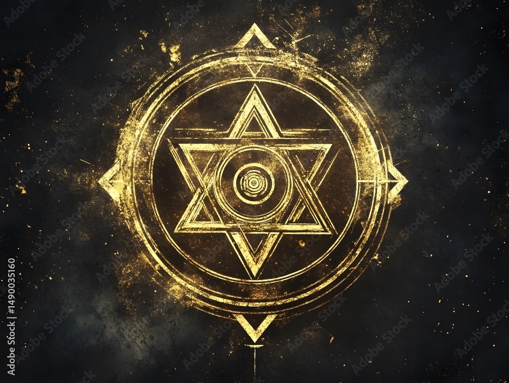 Fototapeta premium Golden Hexagram Star: Enchanting Occult Symbol in Mystical Geometry Design
