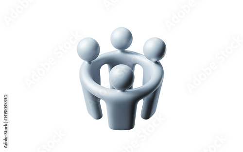 Abstract 3d model of four people embracing in a circle isolated on transparent background