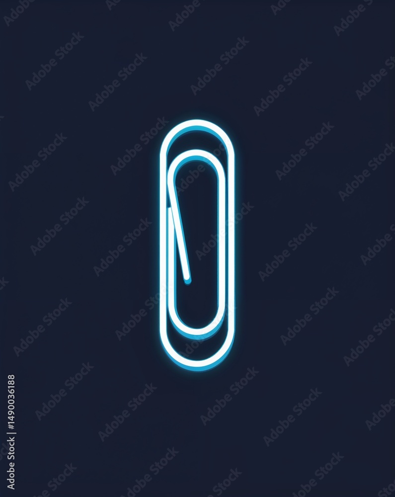 Paperclip shape glowing in the dark on plain dark background Paperclip shape glowing in the dark on plain dark background