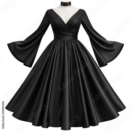 Wallpaper Mural Elegant Black Draped Midi Dress: Isolated on Transparent Background png Torontodigital.ca