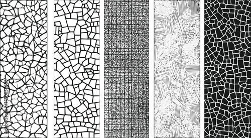 Crackle Set overlay. Vector black and white grunge pattern made from natural oil paint crackle. Seamless crack pattern. Craquelure texture isolated on white background. Vector illustration