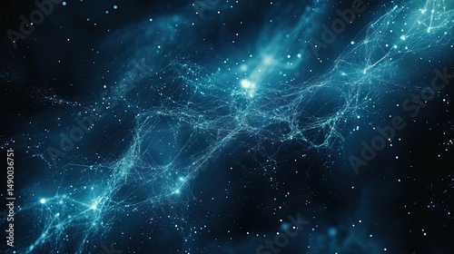 glowing neural wire connectors into dark cyberspace. The neural network studies information.