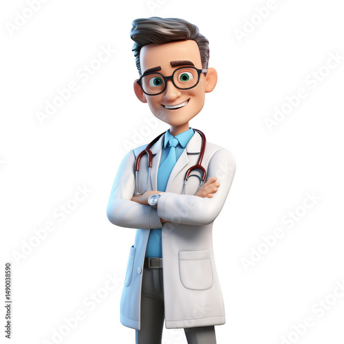 Cartoon doctor with arms crossed smiling