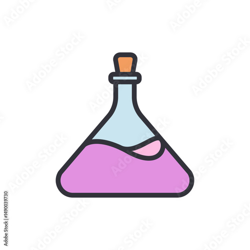 Cartoon Laboratory Flask Filled With Vibrant Liquid On Transparent Scene