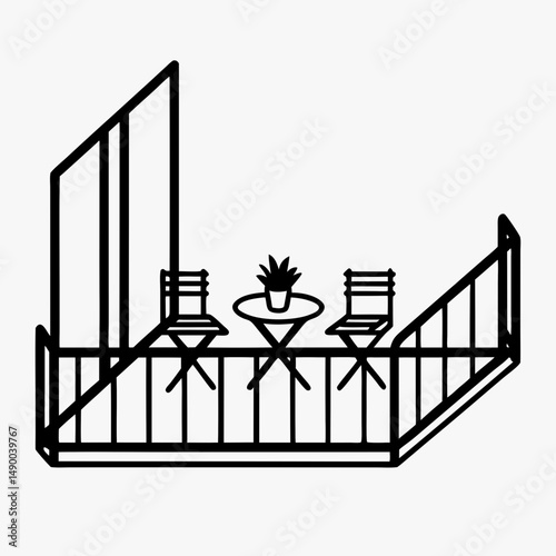 Balcony design with table and chairs featuring a potted plant  