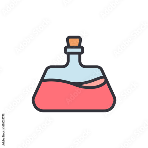 Stylized Potion Bottle With Pink Liquid And Wooden Stopper Design