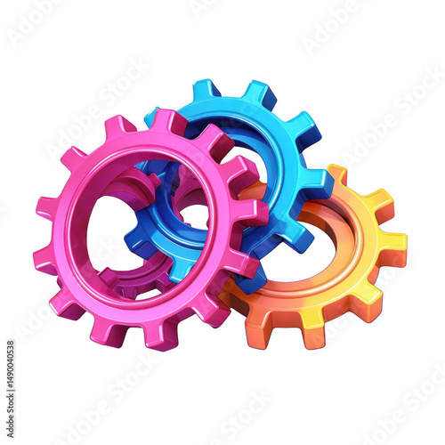 Colorful gears interlocking on black background