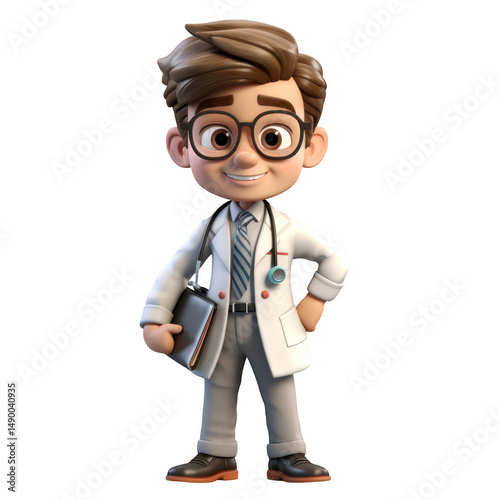 Cartoon doctor standing with clipboard