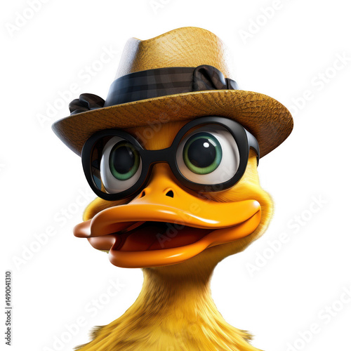 Cartoon duck with a hat and spectacles