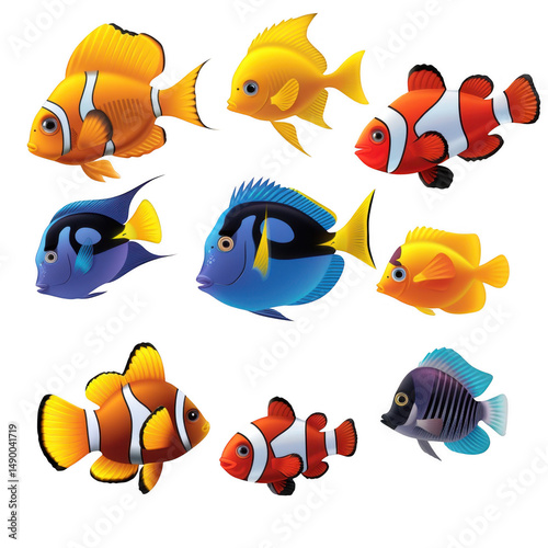 Assorted cartoon tropical fish collection