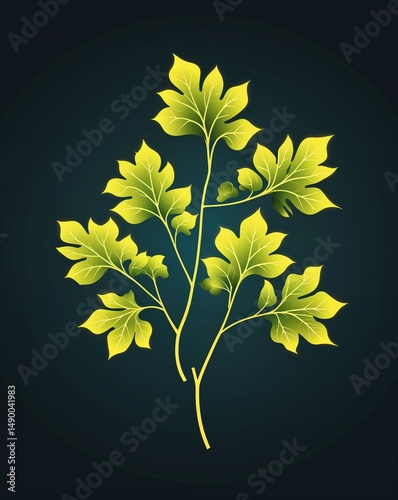 Ginkgo leaves line art glowing in the dark on plain dark background