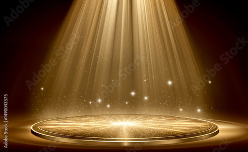Golden Spotlight Illuminating a Glowing Circular Stage