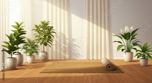 Serene Yoga Studio Interior Design Sunlight, Plants, and Tranquility