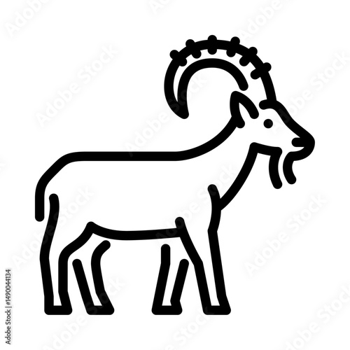 Alpine Ibex outline icon. mountain goat black line illustration.