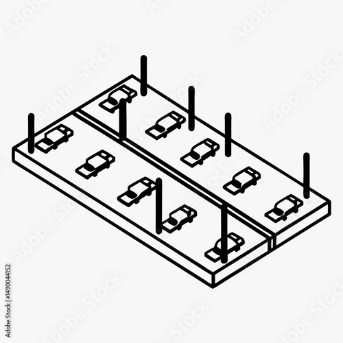 Parking structure layout with cars in a minimalist design  