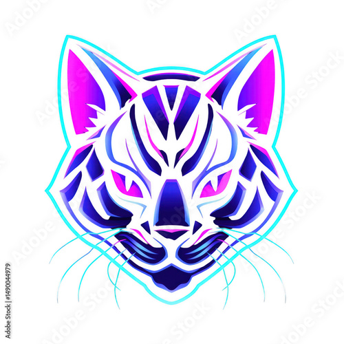 Neon cat head with black background art