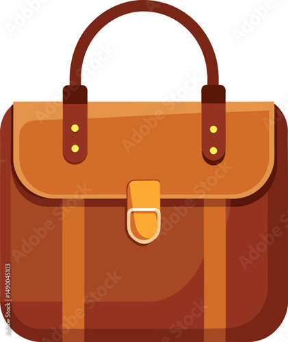 Brown Leather Briefcase Handbag Icon Vector
