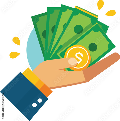 Hand Holding Cash Money Dollar Coin Wealth