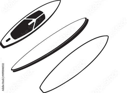Top View Vector Set of Stand Up Paddle Boards with Deck Pads and Fin Boxes