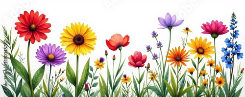 Vibrant collection of hand-painted wildflowers, floral, bright, wildflowers