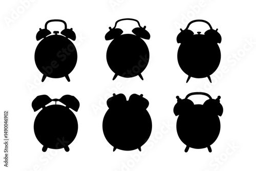 set of alarm clock icons black silhouette vector illustration