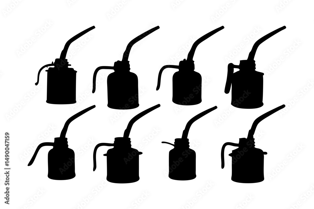 Fototapeta premium set of oil can with spout black silhouette vector illustration