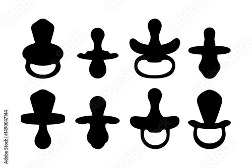 set of baby pacifier icons black silhouette vector illustration
