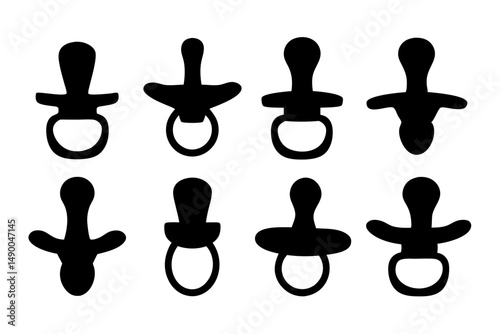 set of baby pacifier icons black silhouette vector illustration
