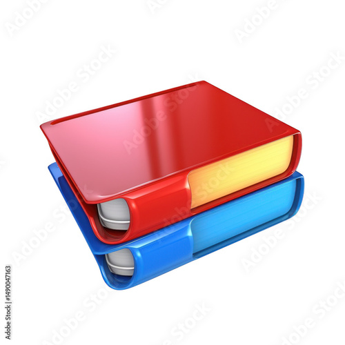 Stack of red and blue binder on black