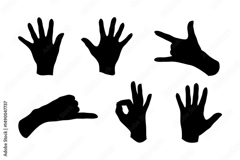 Obraz premium set of hand gestures black silhouette vector illustration