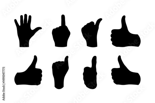 set of hand gestures black silhouette vector illustration