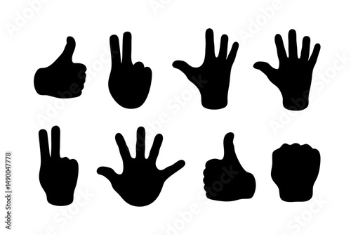 set of hand gestures black silhouette vector illustration
