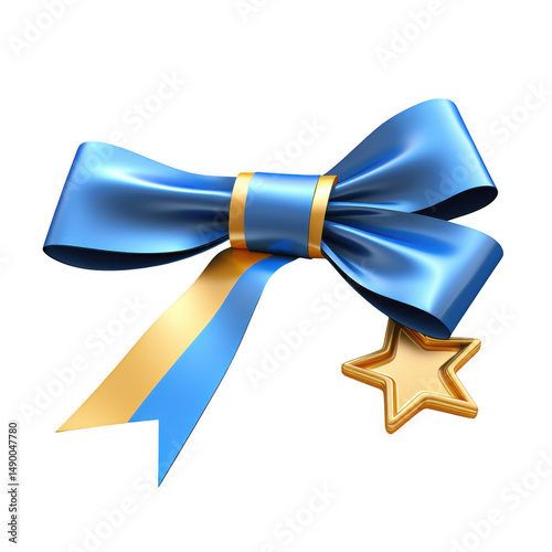 A blue and gold ribbon with gold star