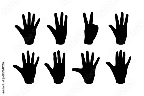 set of hand gestures black silhouette vector illustration