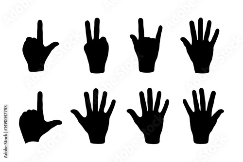 set of hand gestures black silhouette vector illustration